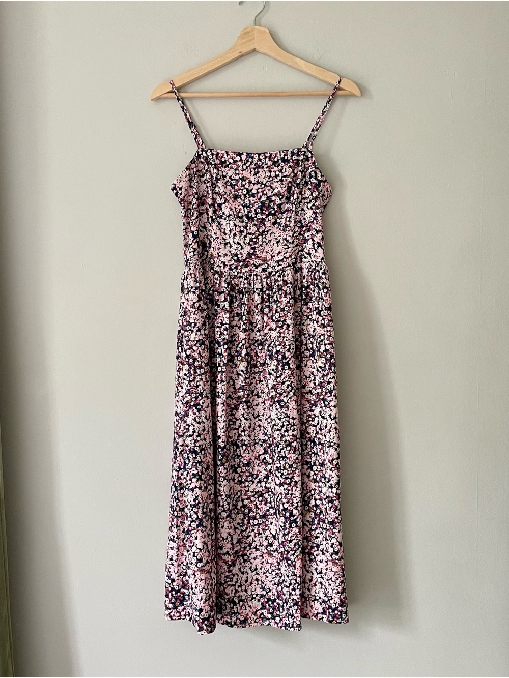 Goodthreads Pink Floral Spaghetti-Strap Square Neck Midi Dress